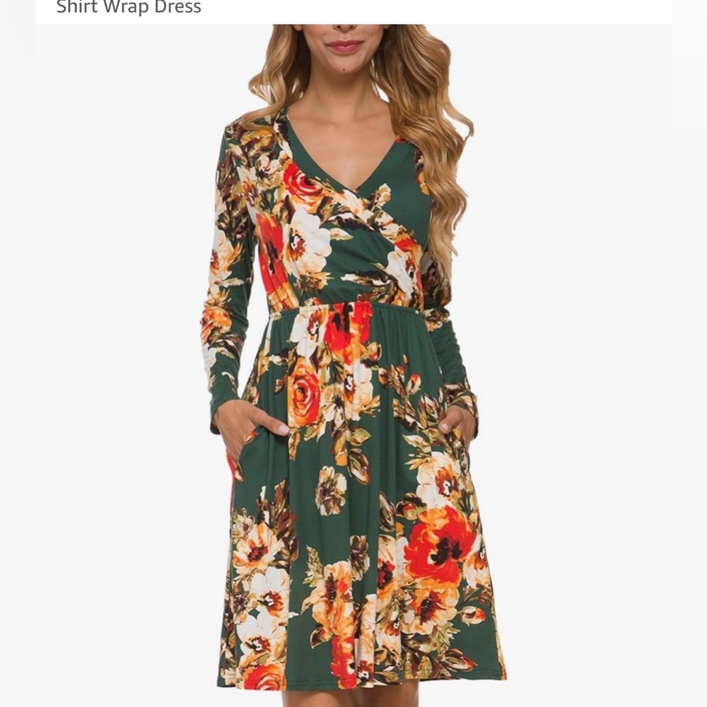 Green floral long sleeve dress